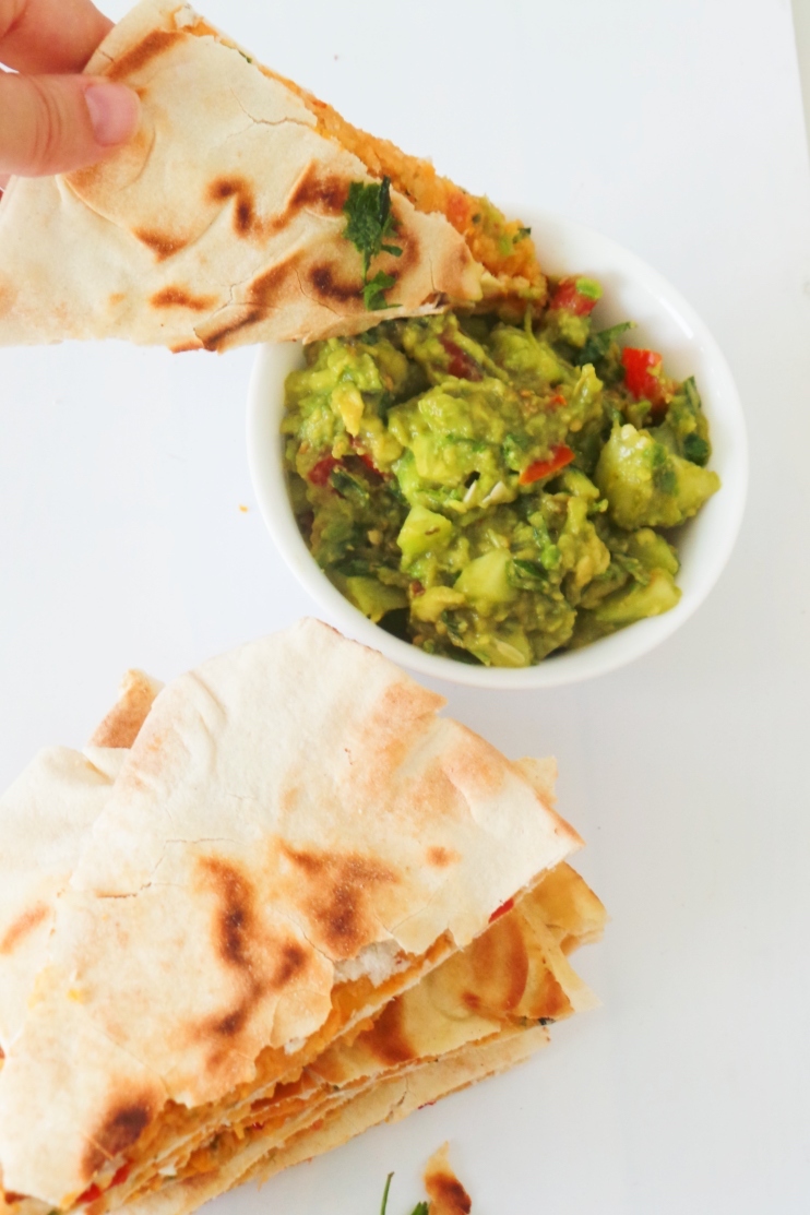 Spicy vegan chickpea quesadilla recipe - this delicious vegan recipe is great for lunch or dinner and is ready in 15 minutes.