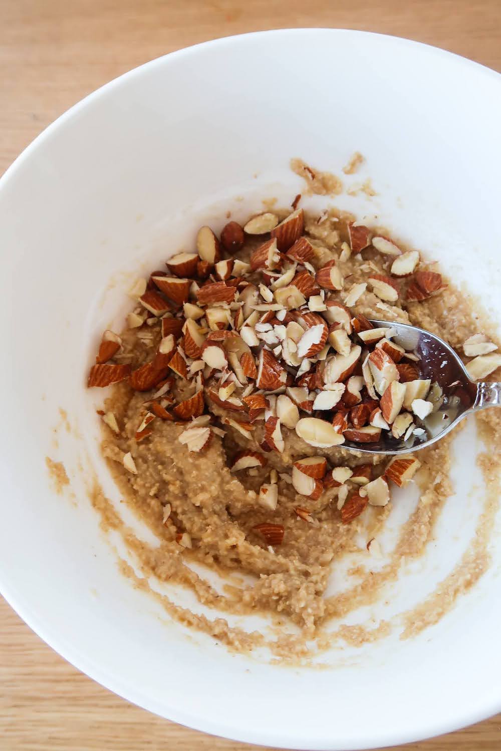 add the almond chunks into the dough