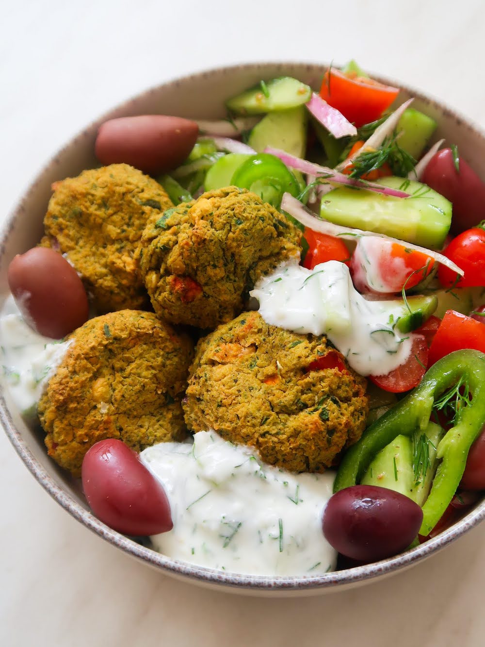 Baked falafel bowls - high-fiber and high-protein, perfect for lunch