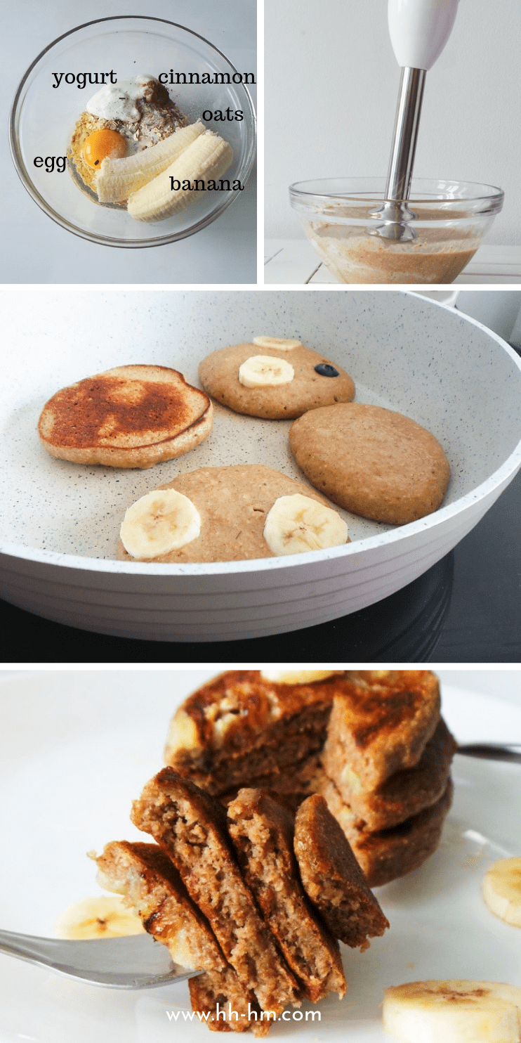 Healthy banana pancake recipe! These banana oatmeal pancakes are a healthy and easy breakfast that is also great for on the go! They also make an awesome toddler snack or breakfast! Made with oats and sweetened with only one banana these pancakes are nutritious, flourless, refined sugar-free also good for weight loss and if you want to improve your health and fitness. #healthy #breakfast #pancakes #banana #recipe #fitness